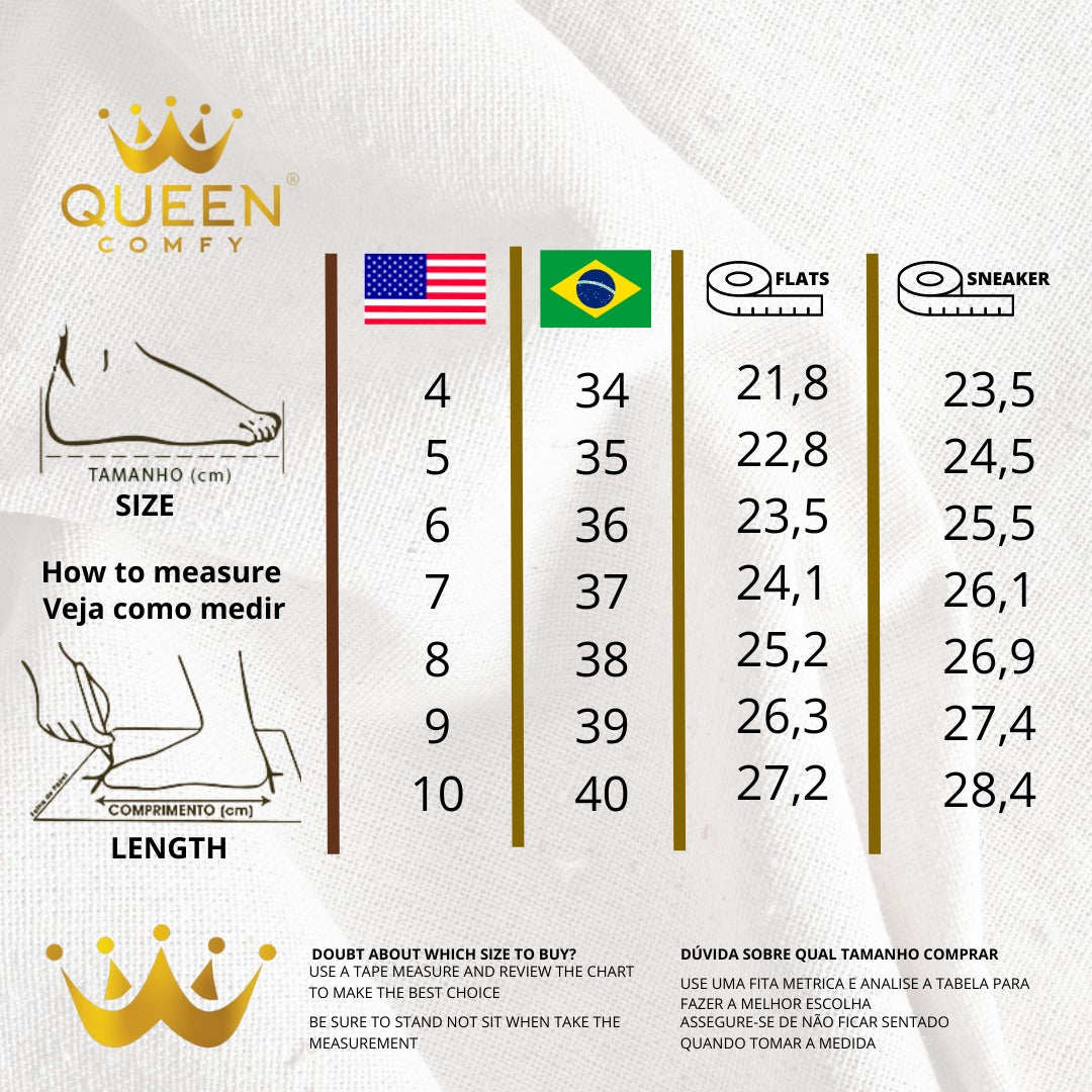 Size Chart USA Brazil – queen comfy shoes